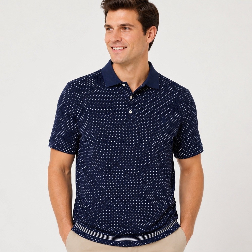 Polo Golf Ralph Lauren Men's XL Navy White Geometric Knit Golf Polo Logo